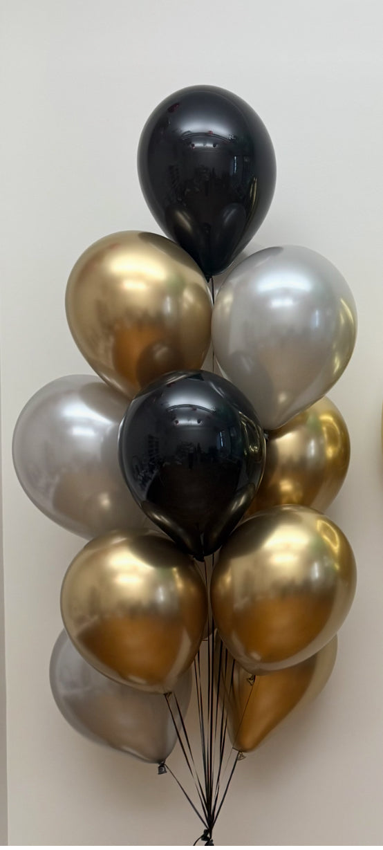 Gold Silver and Black Balloon Bouquet