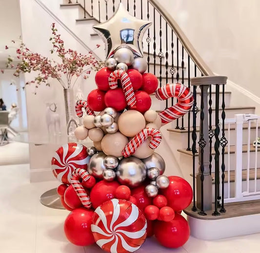 Candy Cane Christmas Tree Balloon Column