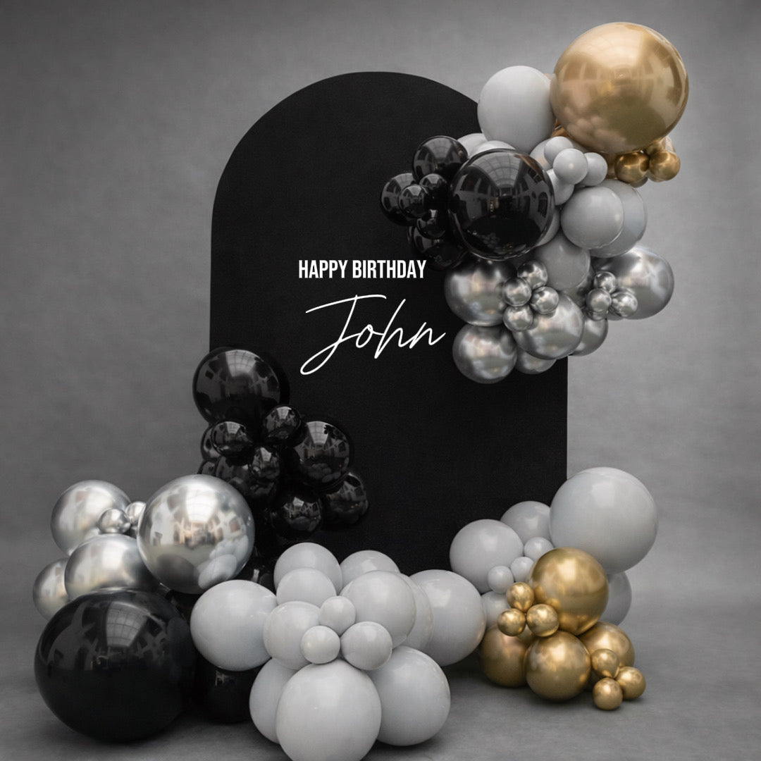 Midnight Backdrop - Balloons Garland - 7 ft + Custom Print