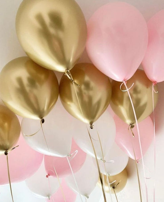 Baby Pink White and Gold Balloons