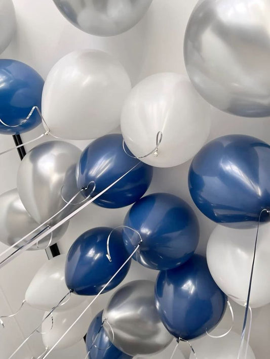 Blue Navy White and Silver Balloons